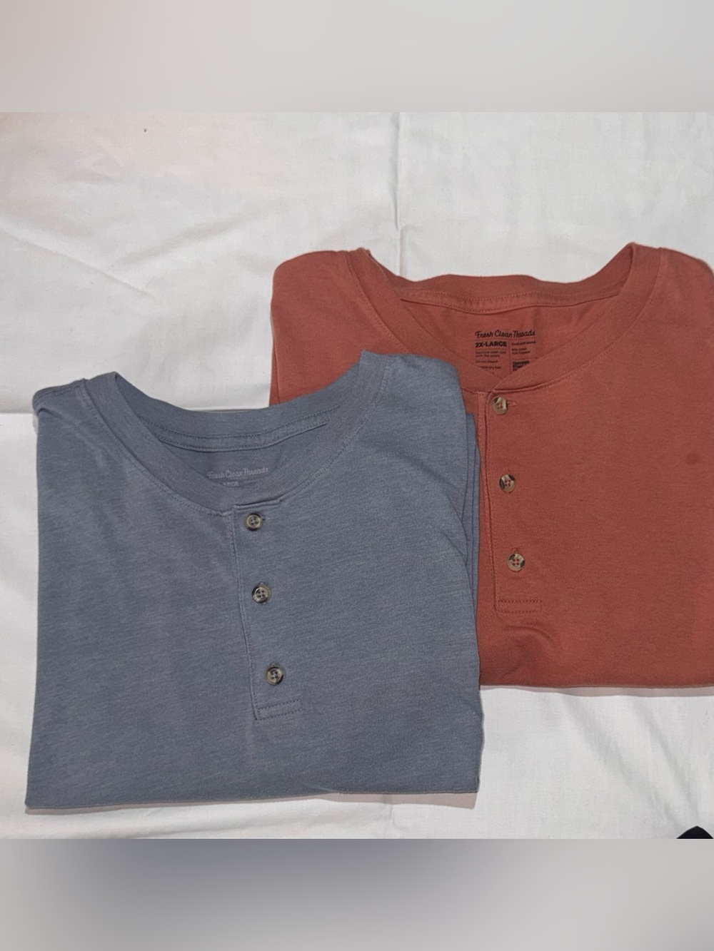 Fresh Clean Threads Henley Shirts - Rust and Slate Blue